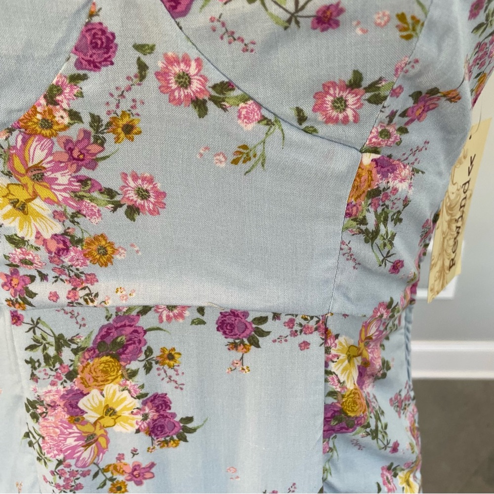 XS. S blue, pink and yellow floral print bohemian backless highlow dress - Picture 5 of 10